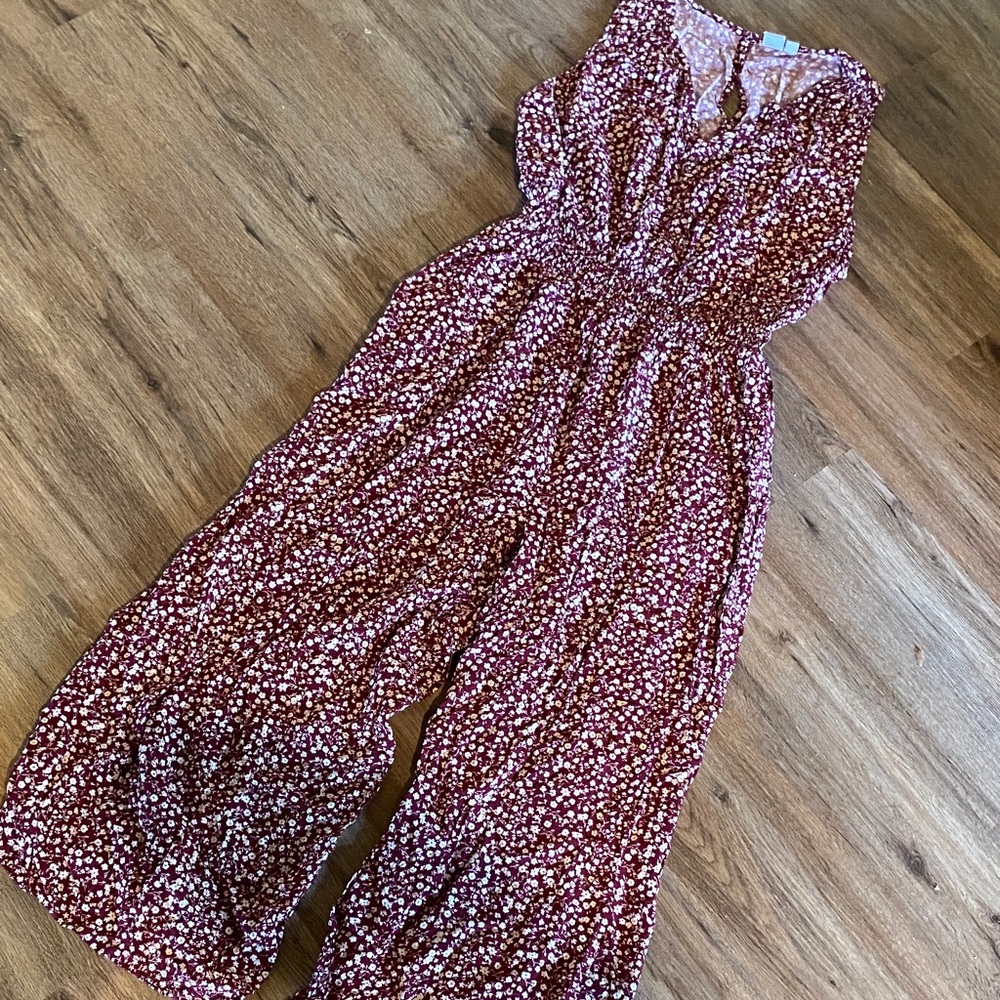 NEW Gap floral purple burgundy wine sleeveless tank jumpsuit pant suit XL